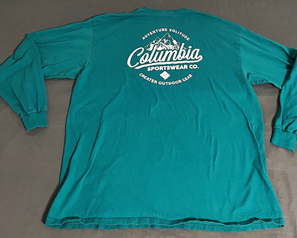 Columbia Men’s XL Teal Long Sleeve Crew Neck Graphic Logo Cotton Knit Tee